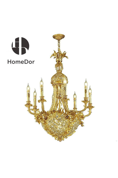 HomeDor-HomeDor × FH&Home | Classical Pineapple-inspired Delicate Carved Brass Chandelier-Chandeliers-D70 cm × H105 cm-Warm Light-
