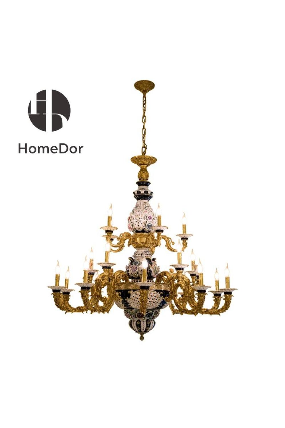 HomeDor-HomeDor × FH&Home | Classical European Exquisite Carved Flowers Porcelain Chandelier-Chandeliers-D133 × H135cm-Warm Light-