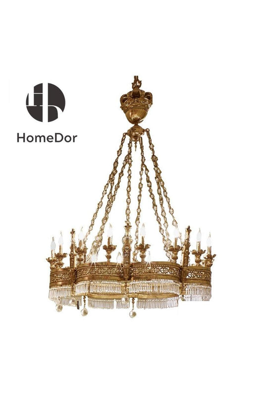 HomeDor-HomeDor × FH&Home | Vintage Luxury Baroque Style Crown Chandelier-Chandeliers-L125 cm × W125 cm × H170 cm-Warm Light-