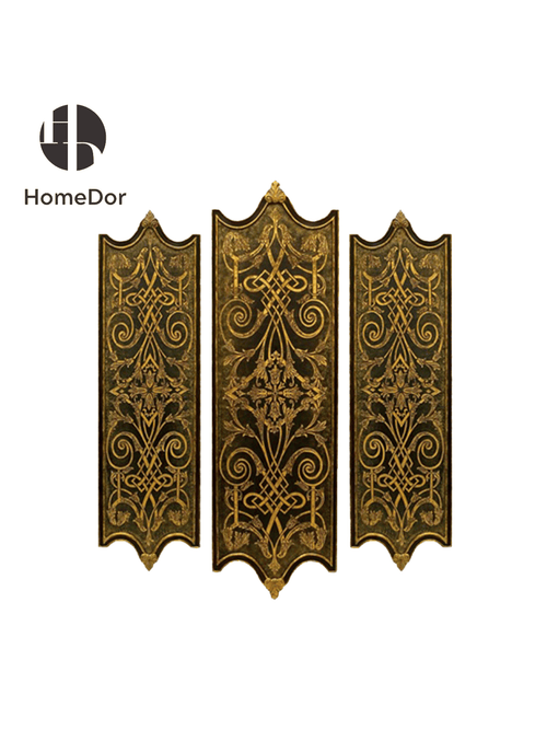Masterfully Made Wooden Wall Decor with Intricate Lavish Gold Floral and Scrollwork Inlays