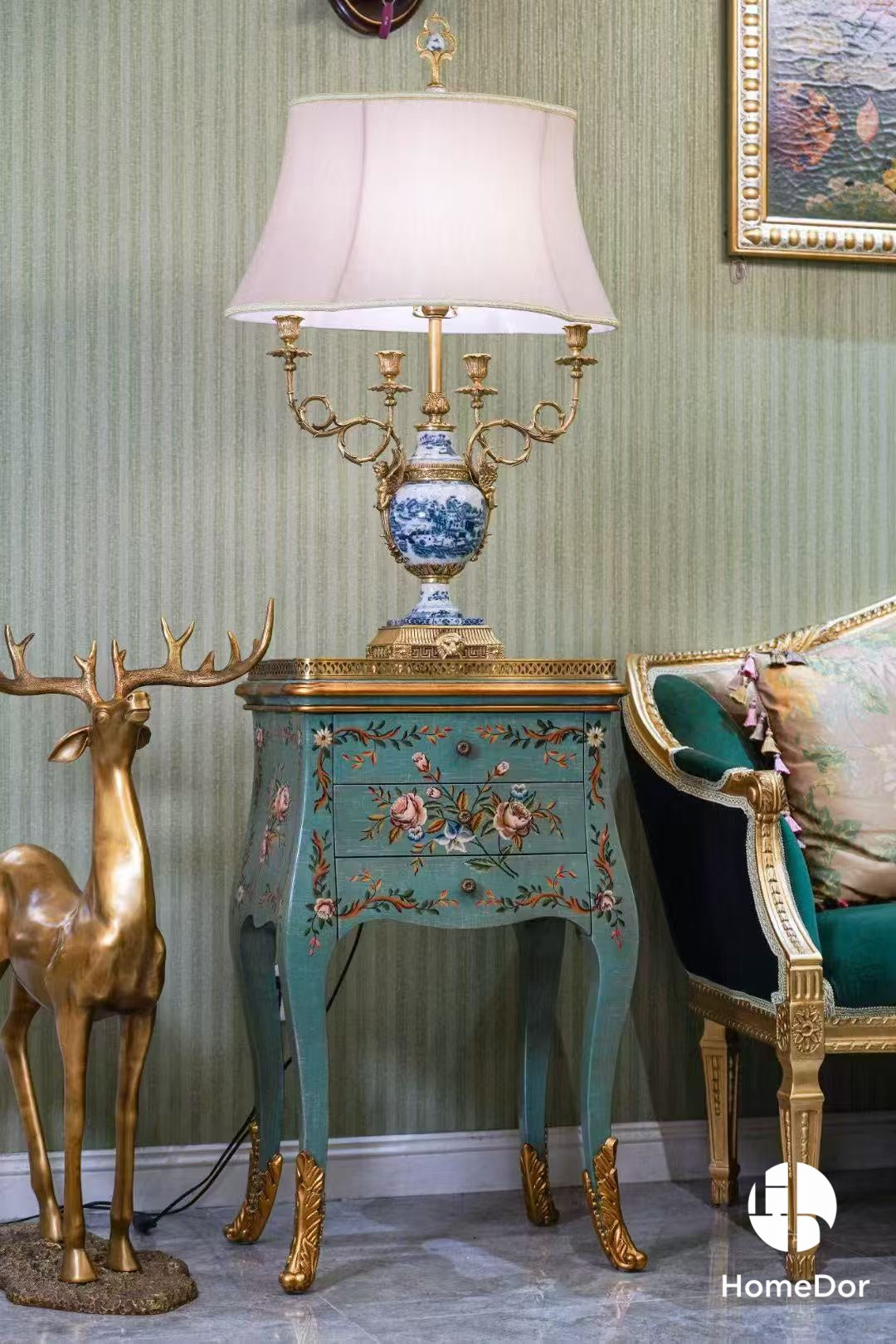Neo - Classical Blue and White Porcelain Table Lamp with Brass Candelabra Design3