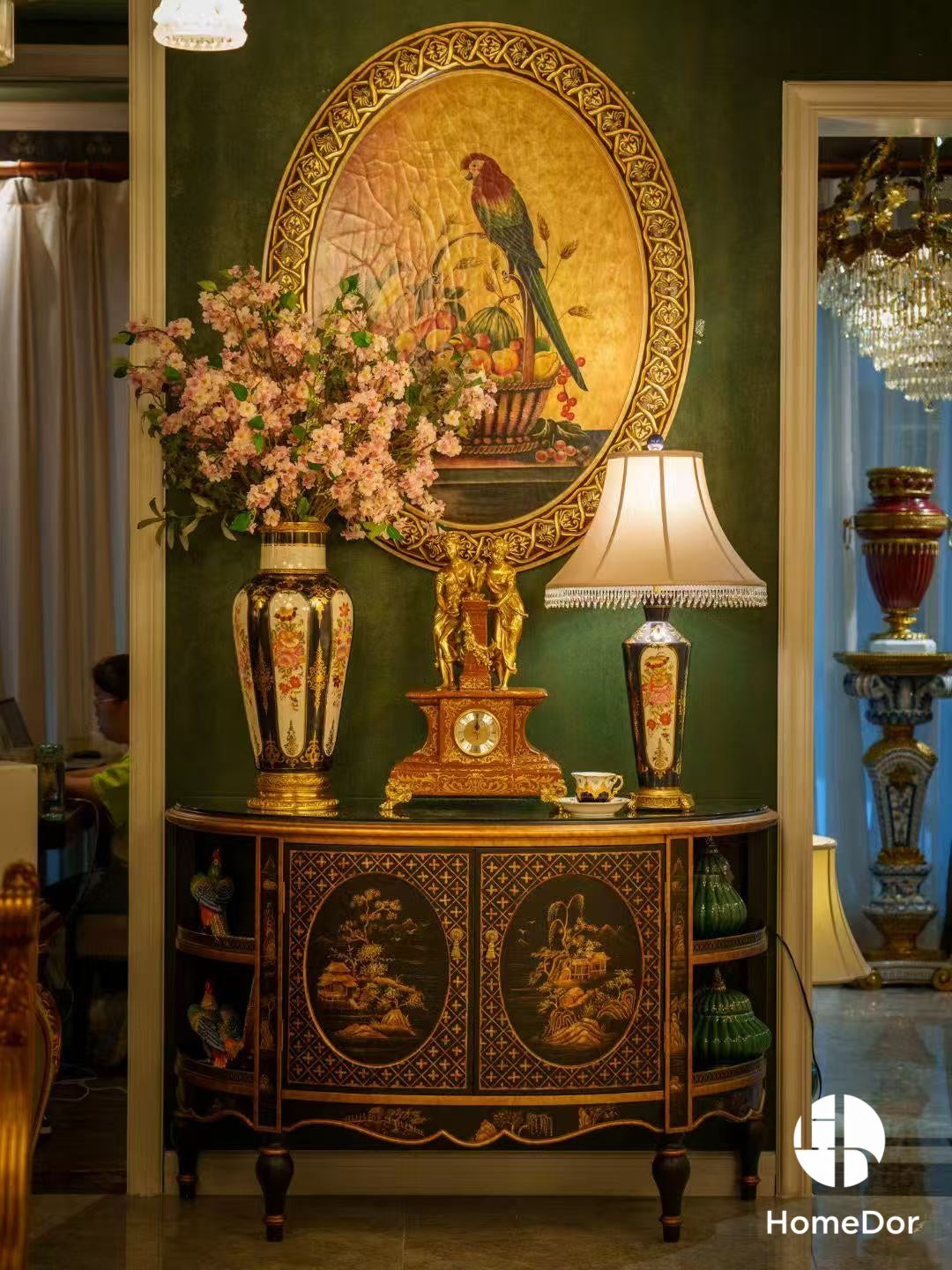 Ornate Floral Porcelain Brass Trimmed Table Lamp4