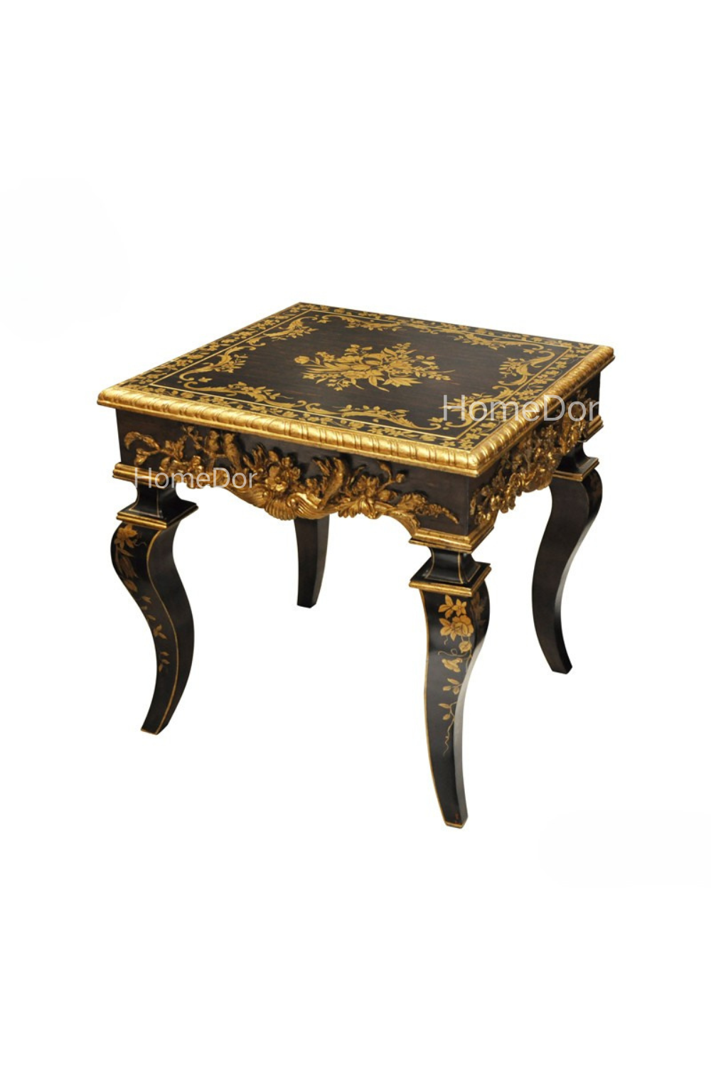 HomeDor × FH&Home | Vintage-Inspired Antonio Series Carved Coffee Table/End Table with Golden Blooms