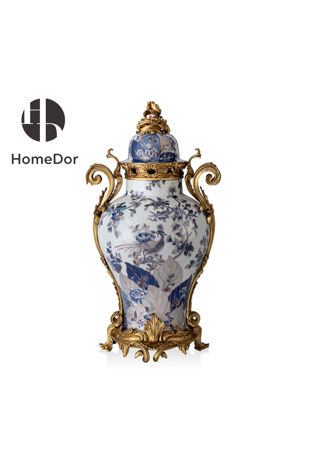 HomeDor-HomeDor × FH&Home | Baroque Porcelain Vase with Gold Carvings-Vases & Vessels-L36cm × W30cm × H68cm-