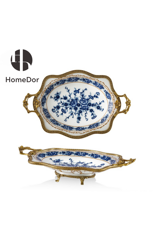 HomeDor-HomeDor × FH&Home | Porcelain Serving Tray-Table Decor-L42cm × H27cm × H10cm-