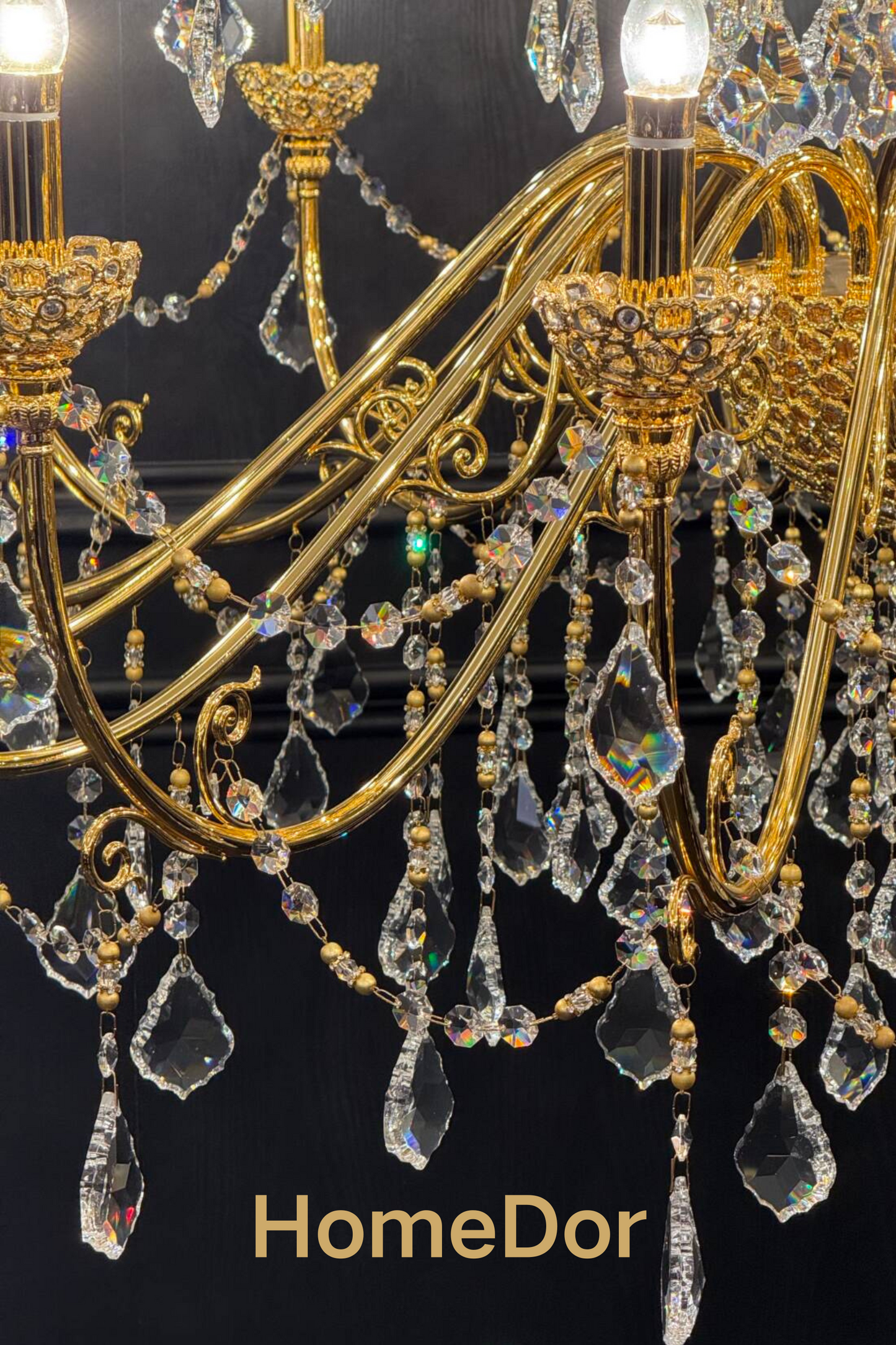 HomeDor-HomeDor Rococo Style 24K Color Luxury Brass Chandelier Set Crystal Light Fixture for Dining Room-Chandeliers-6 Lights/With Lampshades/D75cm*H82cm-Warm Light-