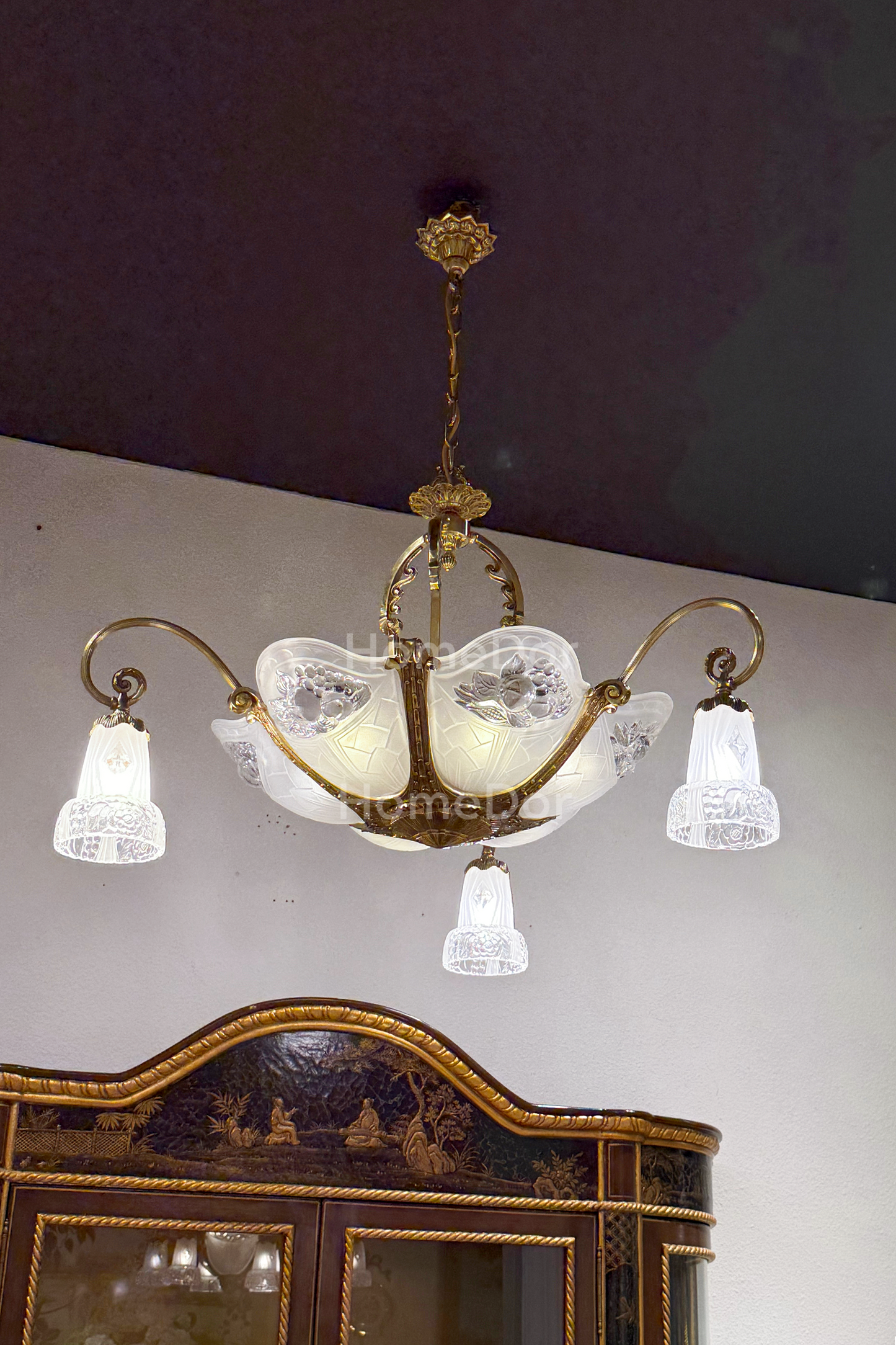 HomeDor-HomeDor × FH&Home | Baroque Scalloped Engraved Glass Bowl Brass Chandelier-Chandeliers-D94cm × H60cm-Warm Light-