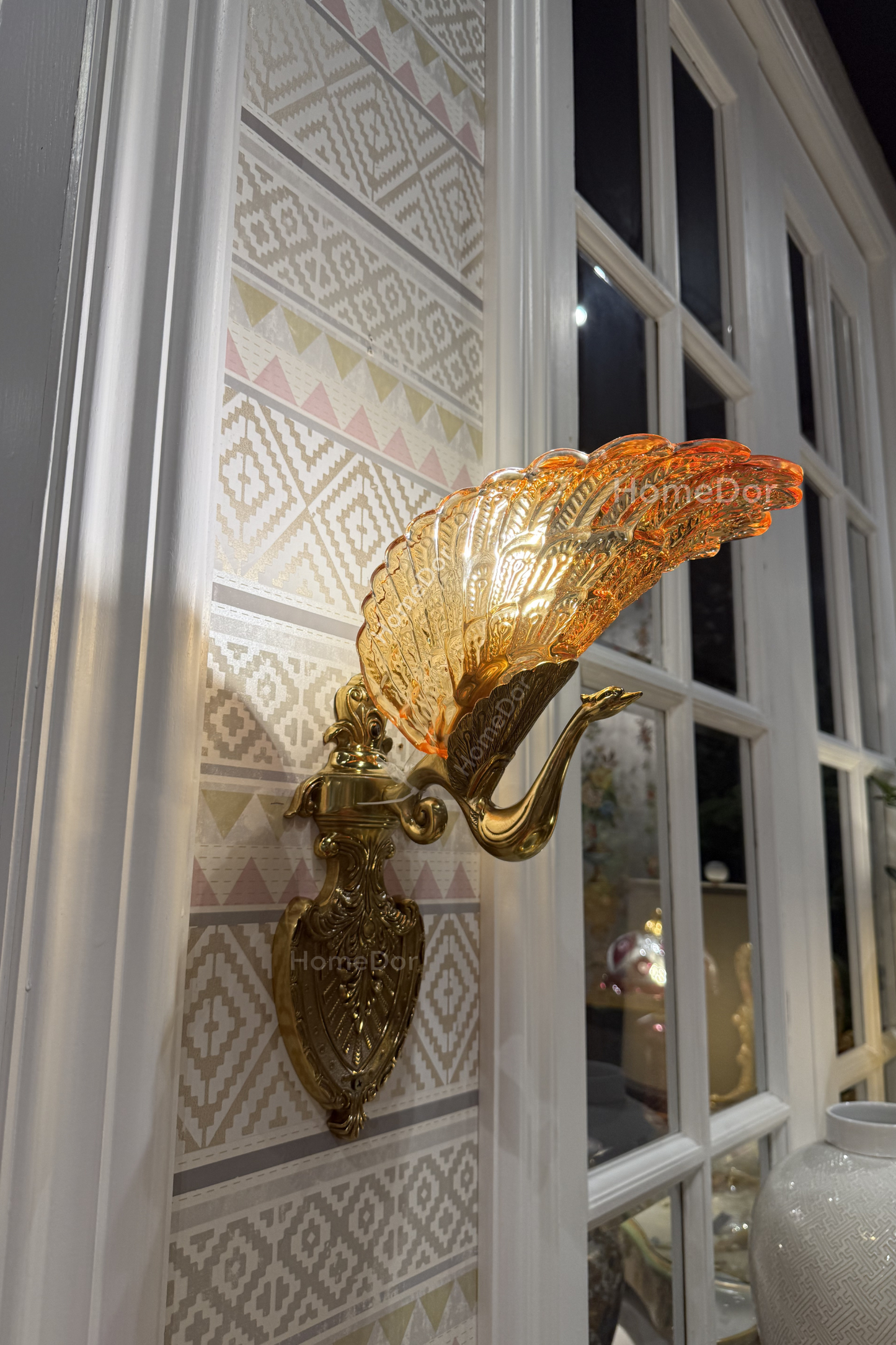 HomeDor × FH&Home | Regal Swan Amber Glass Wall Sconce