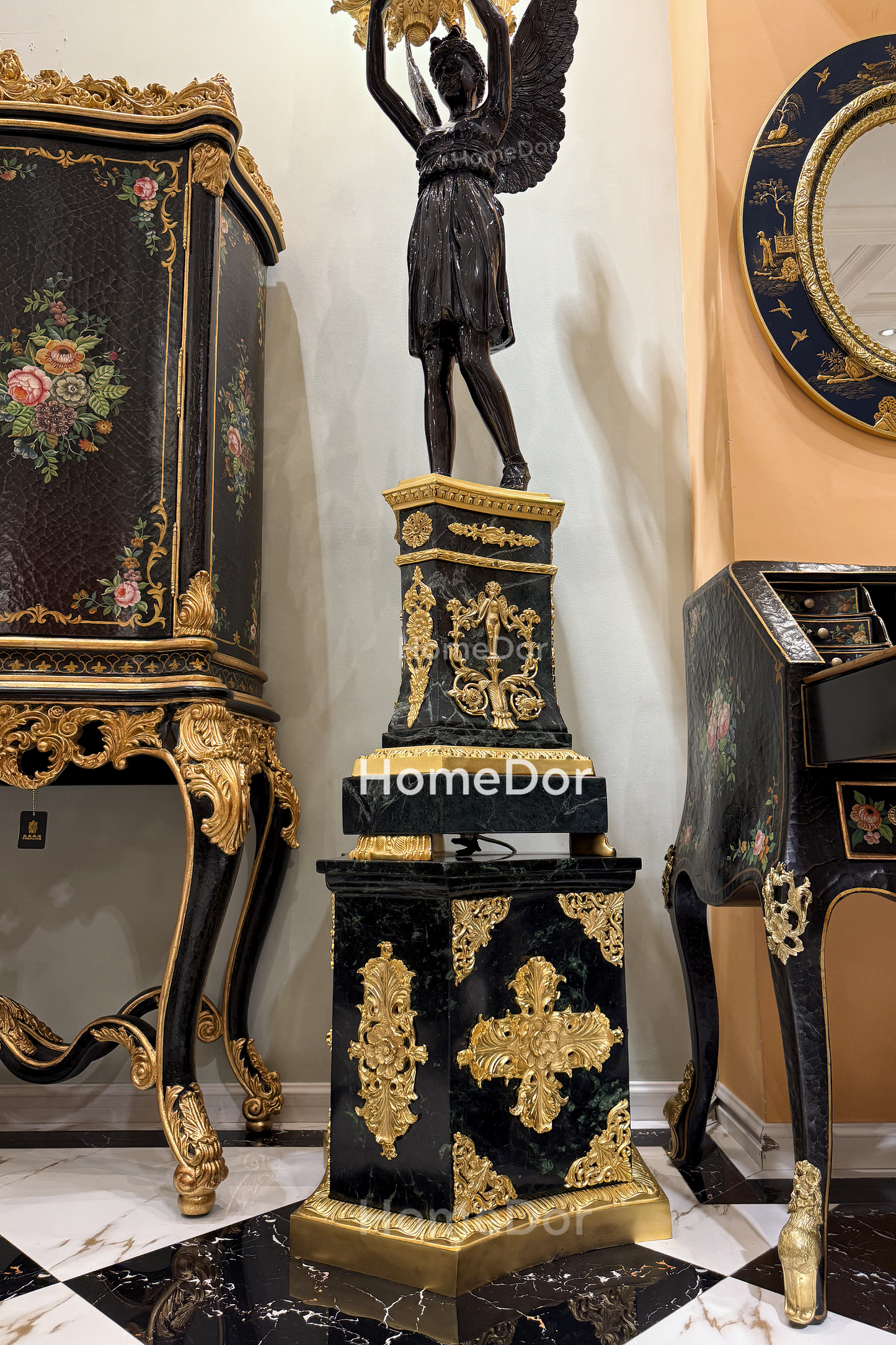 HomeDor-HomeDor × FH&Home | Guardian Angel Marble Floor Lamp with Golden Chalice-Floor Lamps-D80 x H300cm-Warm Light-