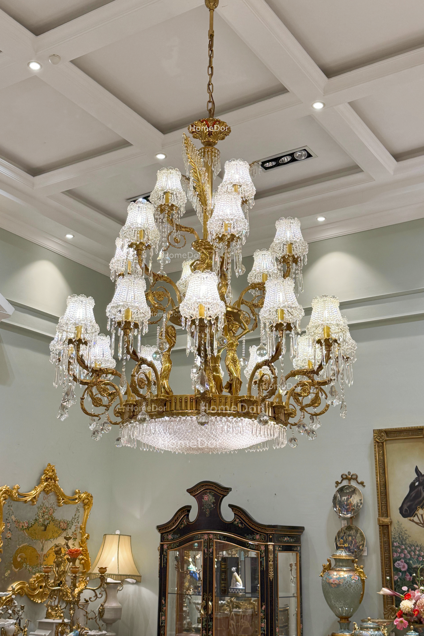 HomeDor × FH&Home | Exquisite Tree-Shaped Chandelier with Brass Frame and Waterfall Crystals
