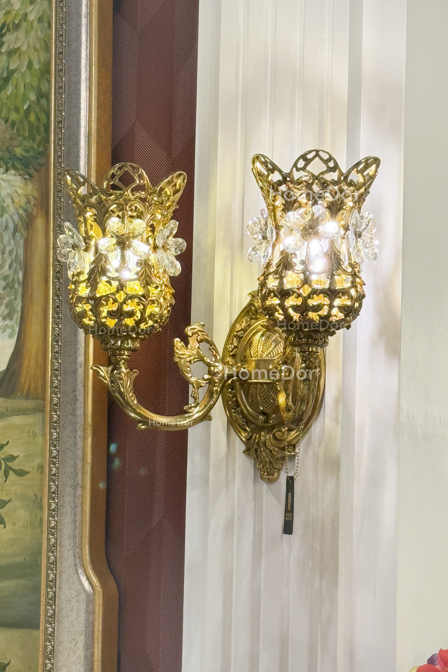 HomeDor-HomeDor × FH&Home | Rococo Crystal Flower Brass Wall Sconce-Wall Sconce-L33 × W23 × H37 cm-Warm Light-