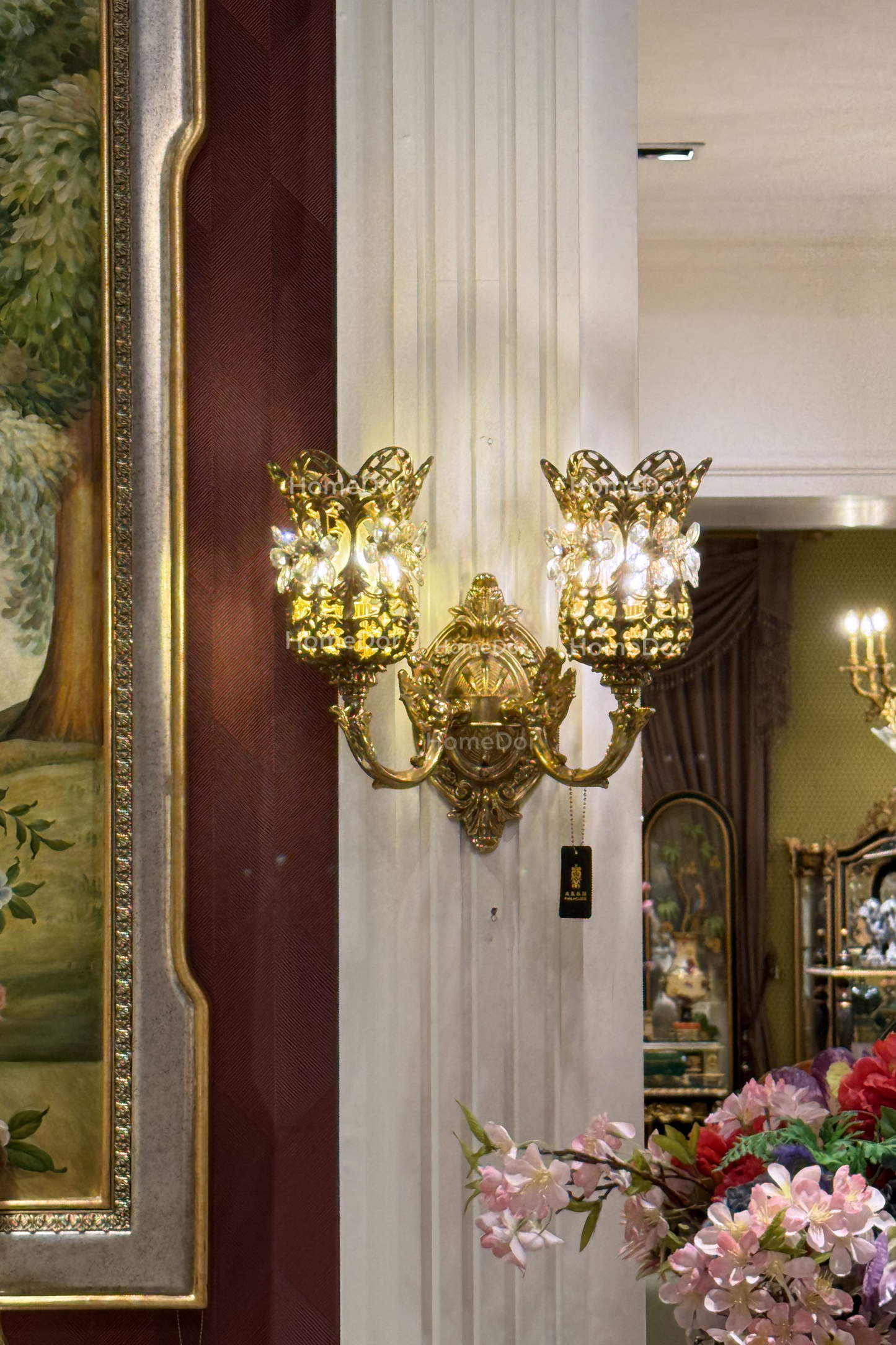 HomeDor-HomeDor × FH&Home | Rococo Crystal Flower Brass Wall Sconce-Wall Sconce-L33 × W23 × H37 cm-Warm Light-