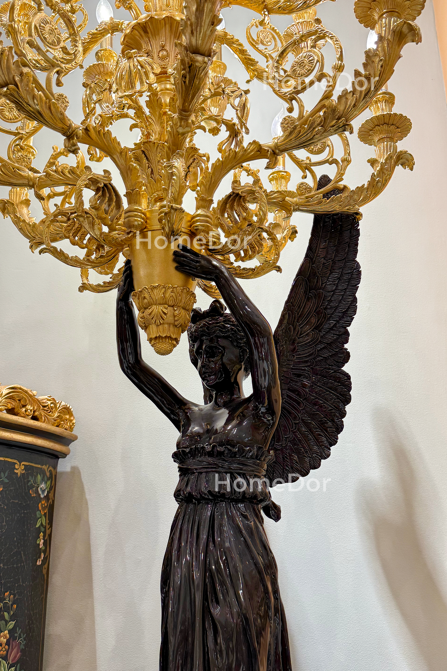 HomeDor-HomeDor × FH&Home | Guardian Angel Marble Floor Lamp with Golden Chalice-Floor Lamps-D80 x H300cm-Warm Light-