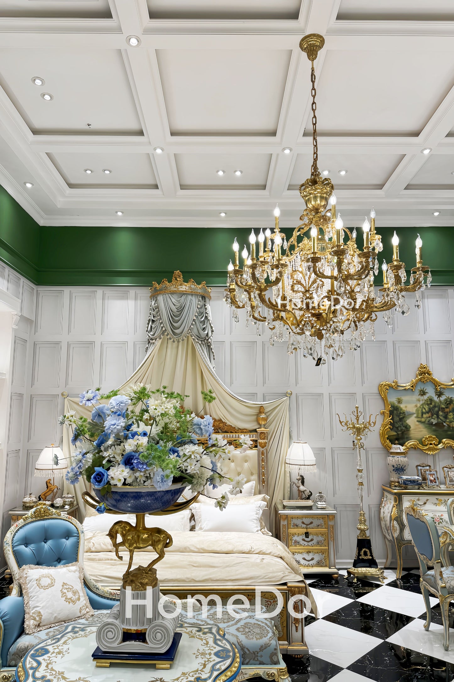 HomeDor × FH&Home | Golden Opulence Phoenix Crown Crystal Chandelier