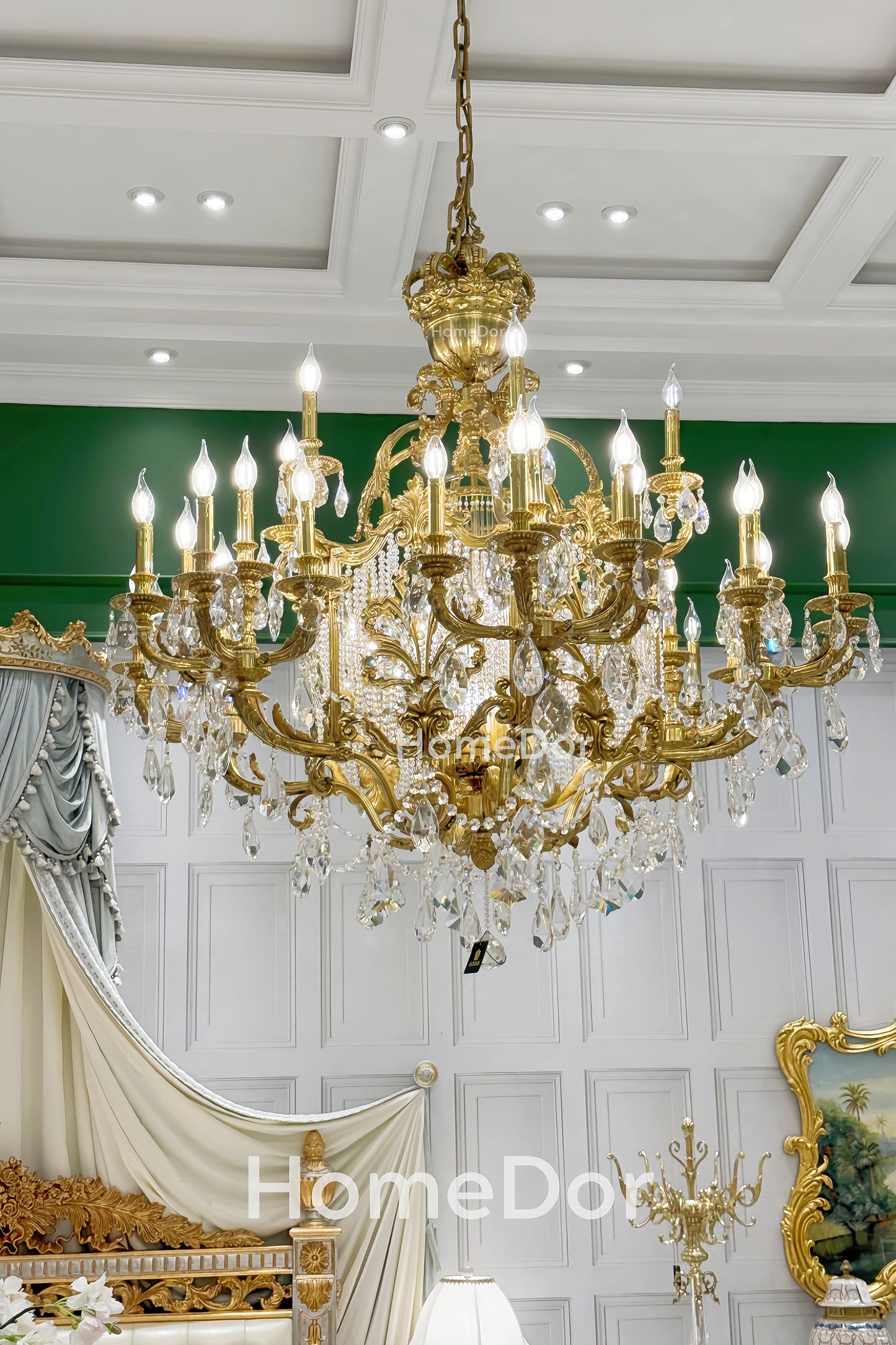 HomeDor × FH&Home | Golden Opulence Phoenix Crown Crystal Chandelier