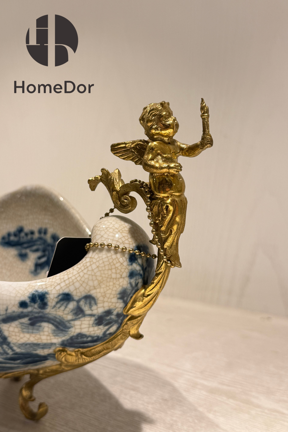 HomeDor × FH&Home | Exquisite Blue-and-White Porcelain Fruit Platter with Cherub Handles