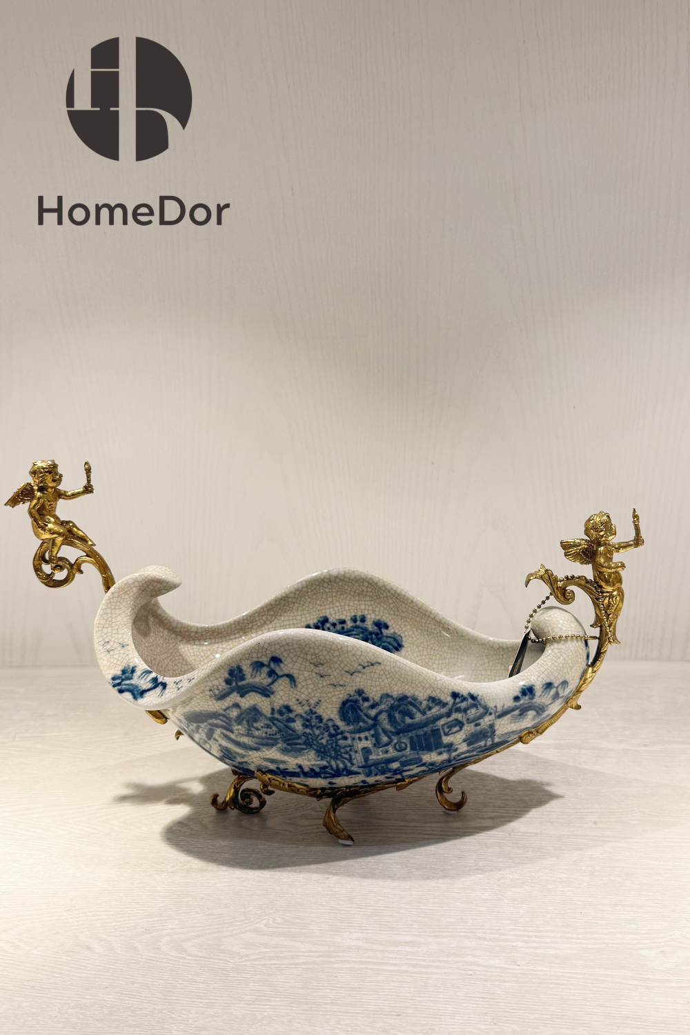 HomeDor × FH&Home | Exquisite Blue-and-White Porcelain Fruit Platter with Cherub Handles