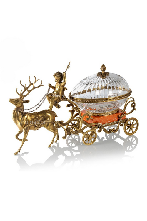 HomeDor × FH&Home | Prague Collection Luxury Brass Canister with Deer and Cherub Figurine