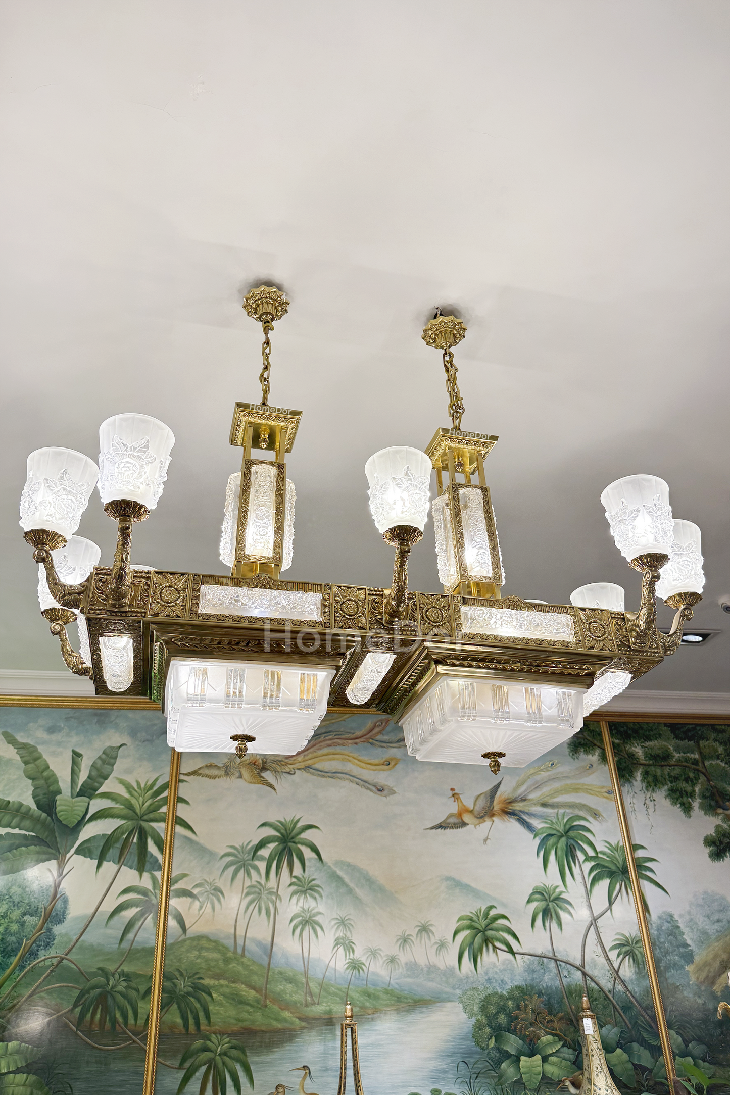 HomeDor × FH&Home | Retro-inspired Elegant Frosted Glass & Brass Chandelier