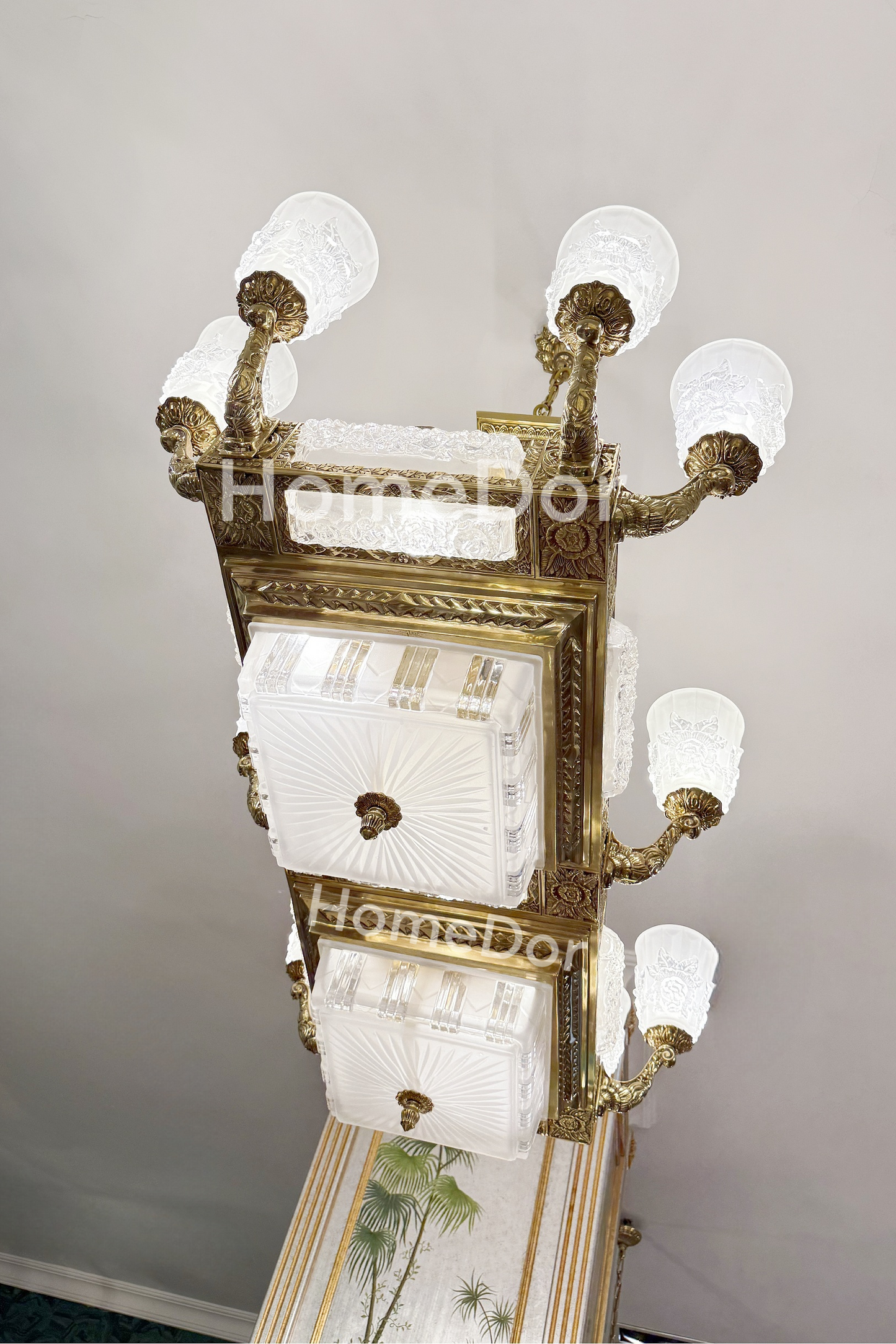 HomeDor × FH&Home | Retro-inspired Elegant Frosted Glass & Brass Chandelier
