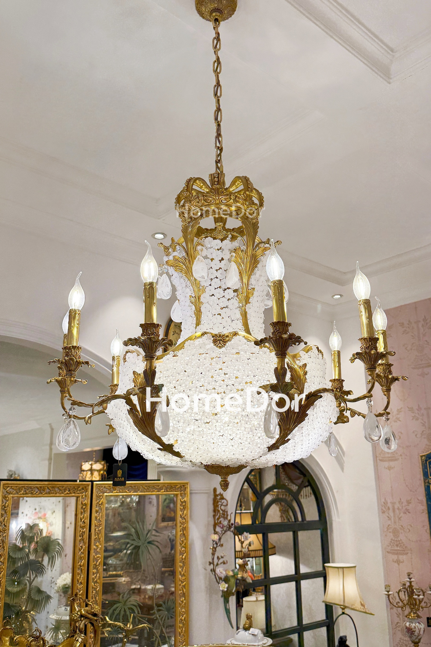 HomeDor x FH&Home | Elegant Frosted Acrylic & Brass Crown Chandelier
