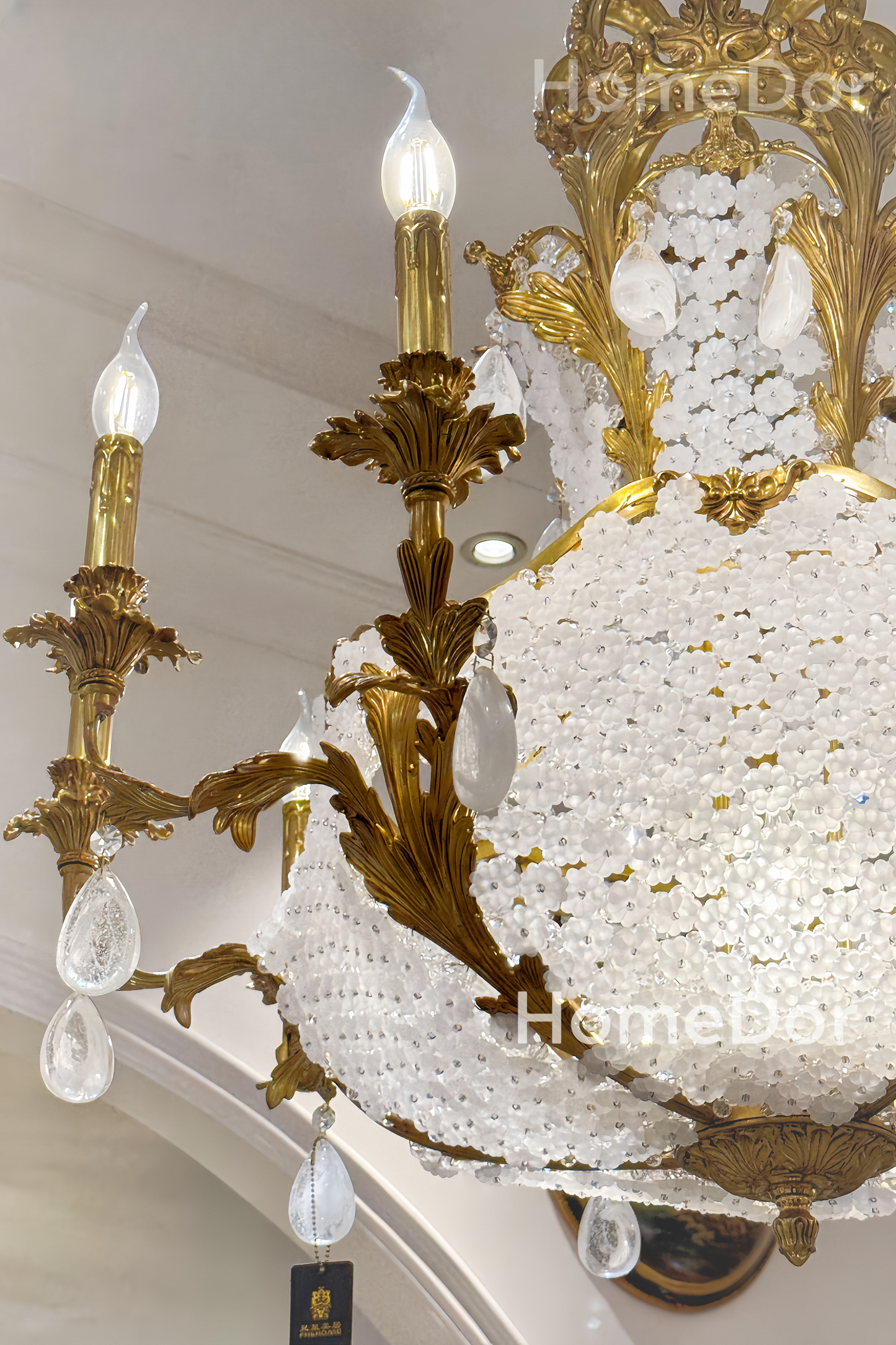 HomeDor x FH&Home | Elegant Frosted Acrylic & Brass Crown Chandelier