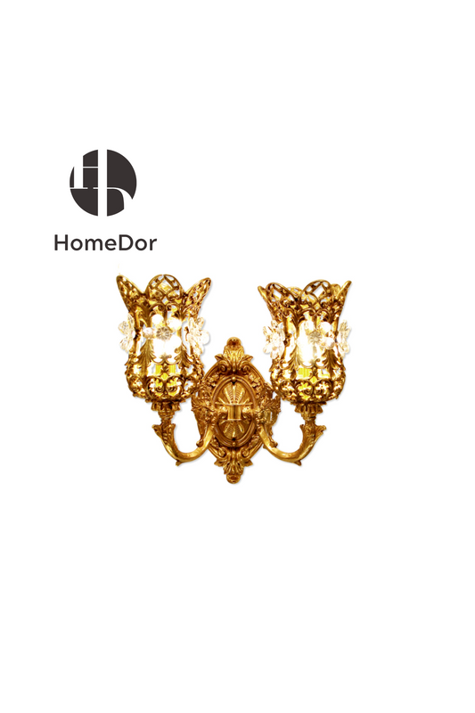 HomeDor-HomeDor × FH&Home | Rococo Crystal Flower Brass Wall Sconce-Wall Sconce-L33 × W23 × H37 cm-Warm Light-