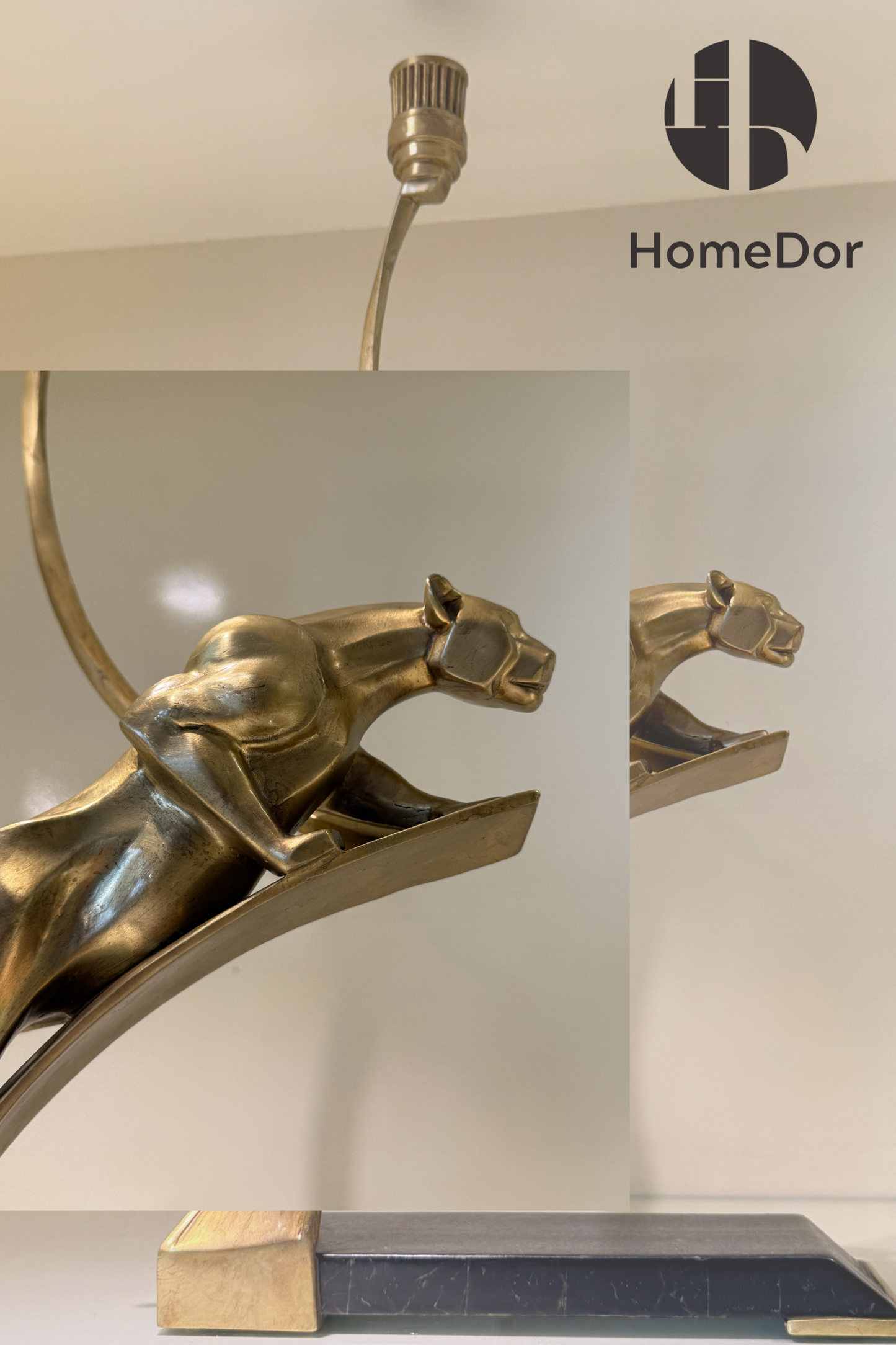 HomeDor-HomeDor × FH&Home | Elegant Modern Classical Copper Bookend Candle Holders with Leaping Panther Sculptures-Candelabras-L23cm × W9cm × H48cm-