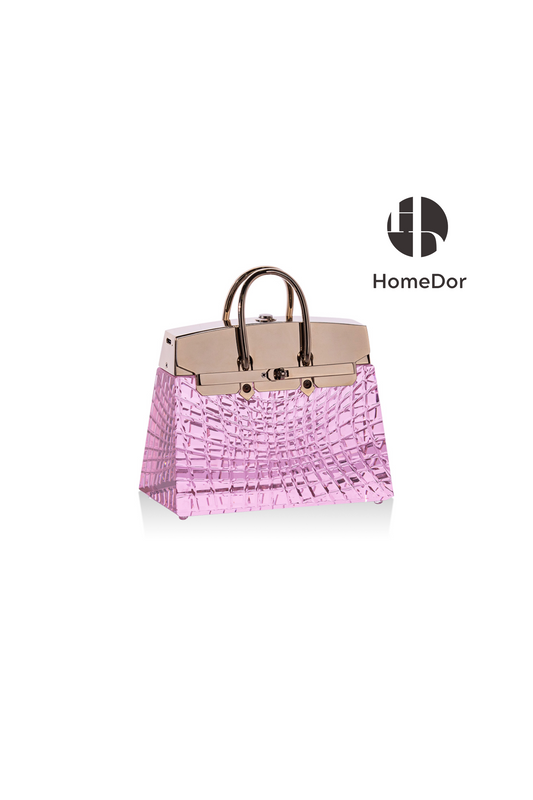 HomeDor-HomeDor × FH&Home | Pink Glass Handbag Table Lamp-Table Lamps-Small: L15 × W8 × H15cm-Warm Light-