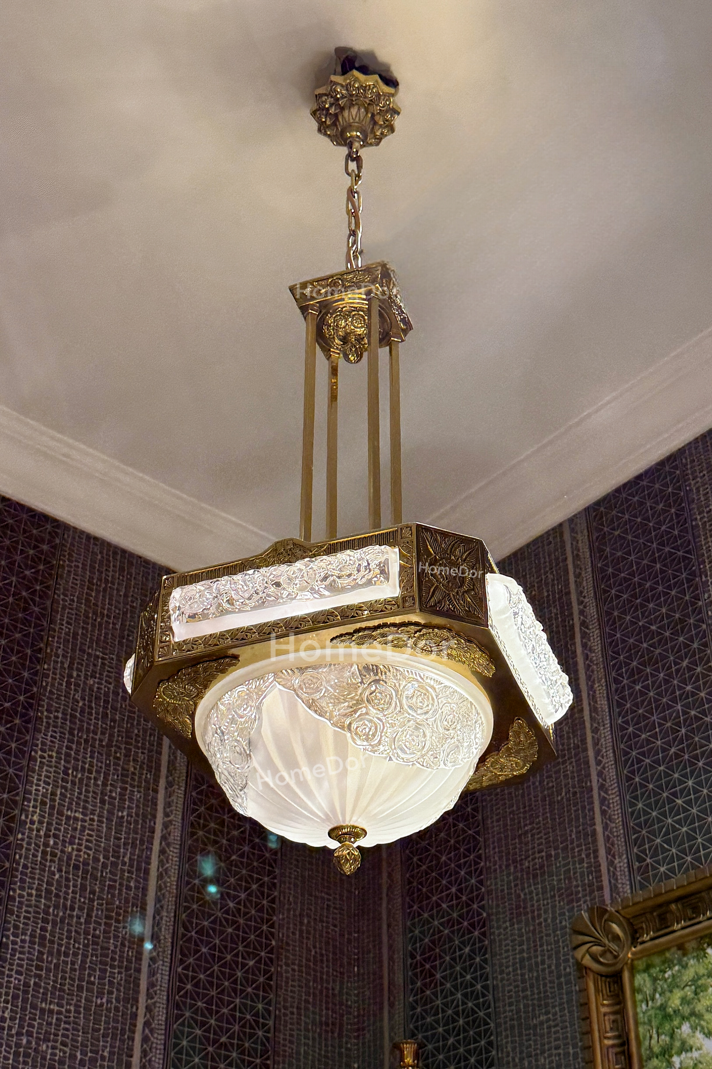 HomeDor-HomeDor × FH&Home | Byzantine Style Carved Glass Chandelier-Chandeliers-D45cm*H65cm-Warm Light-