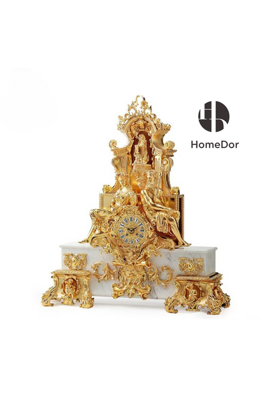HomeDor-HomeDor × FH&Home | Luxury Exquisite Rococo-inspired Gold Clock on Porcelain Base-Clocks-L92cm × W27cm × H103cm-