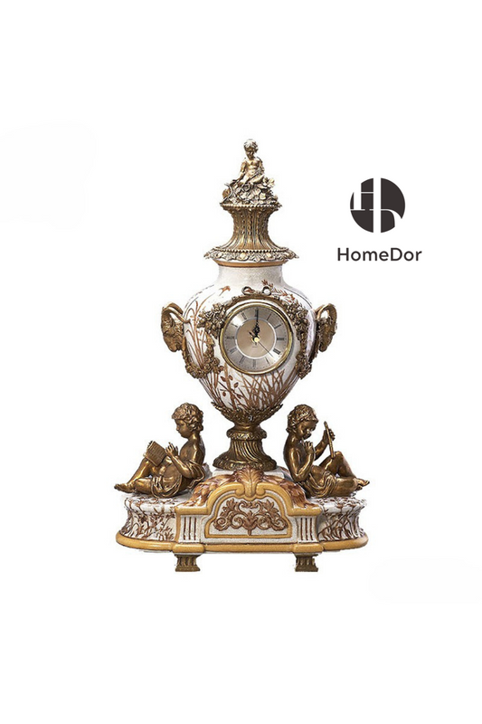 HomeDor-HomeDor × FH&Home | Luxury Baroque-inspired Cherub Porcelain Clock-Clocks-L34cm × W18cm × H60cm-