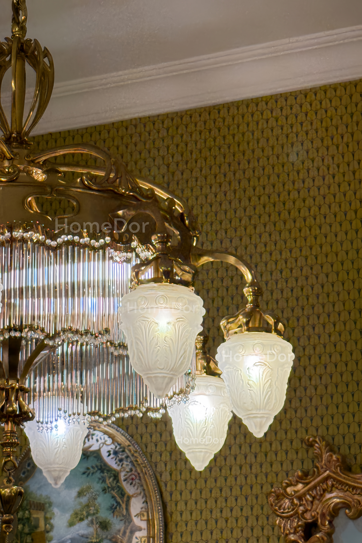 HomeDor-HomeDor × FH&Home | Fruit-inspired Glass Shades Brass Crown Chandelier-Chandeliers-D90cm × H88cm-Warm Light-
