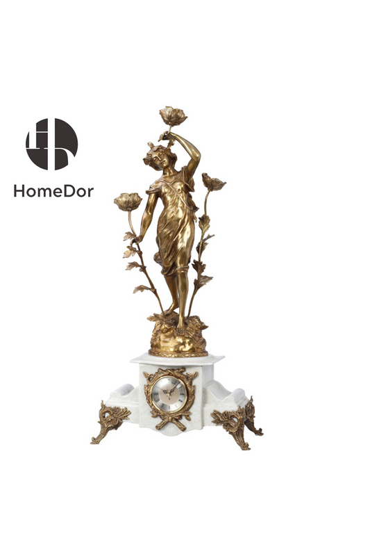 HomeDor-HomeDor × FH&Home | Luxury Rococo-inspired Clock with Ornate Copper Goddess Statue on Porcelain Base-Clocks-Color A/L43cm × W23cm × H87cm-