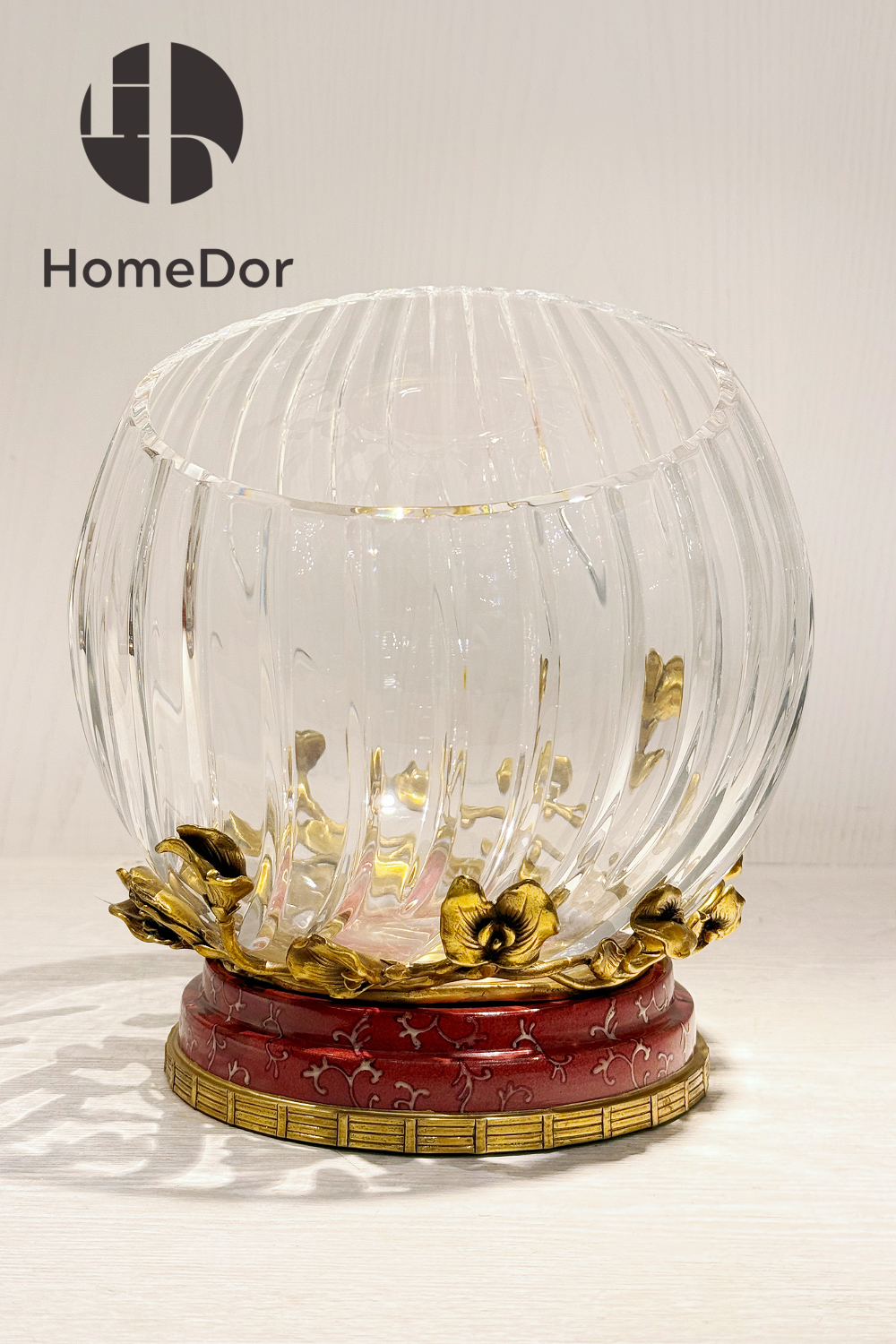 HomeDor-HomeDor × FH&Home | Prague Collection Tilted-Shape Crystal Glass Fruit Platter-Vases & Vessels-L21cm × W21cm × H23cm-