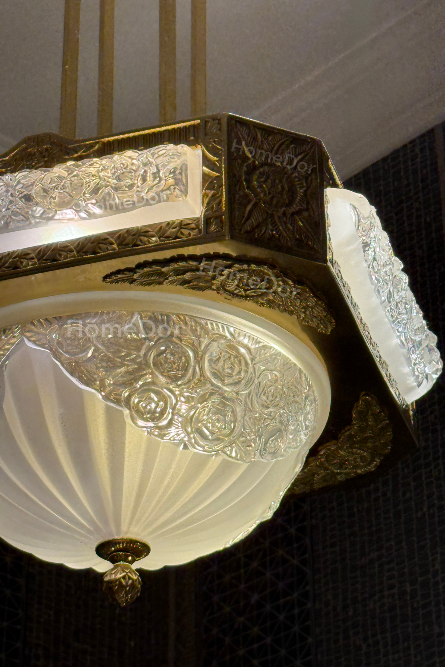 HomeDor-HomeDor × FH&Home | Byzantine Style Carved Glass Chandelier-Chandeliers-D45cm*H65cm-Warm Light-