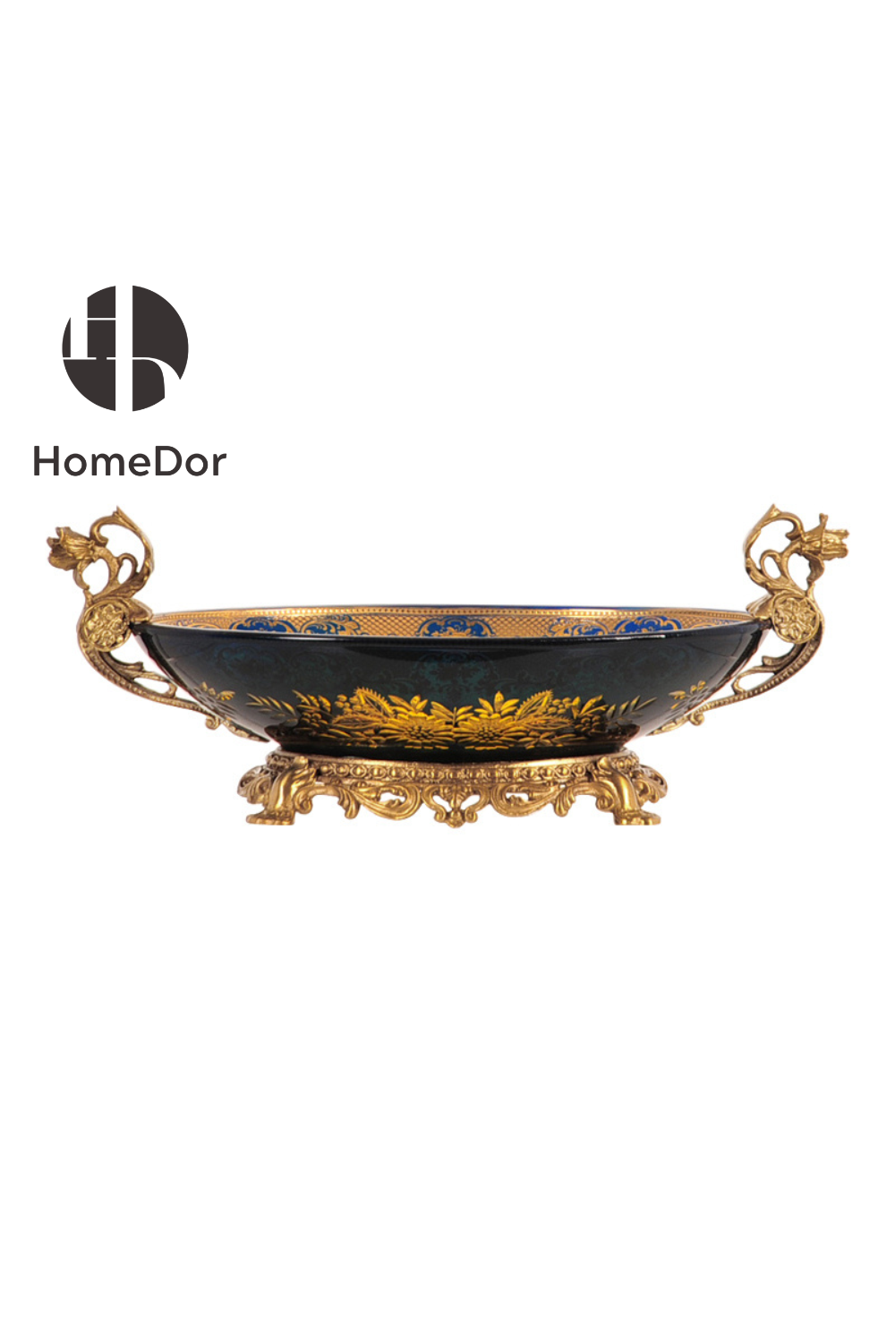 HomeDor-HomeDor × FH&Home | Exquisite Baroque Glass Floral Engravings Copper-cast Table Decor Set-Table Decor-Fruit Platter/Style B/L33cm × W18cm × H13cm-