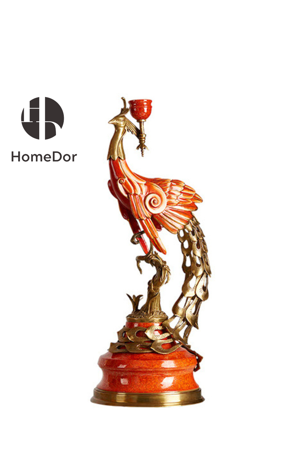 HomeDor-HomeDor × FH&Home | Exquisite Oriental Porcelain and Copper Phoenix Candle Holder-Candelabras-Left/L22cm × W22cm × H57cm-