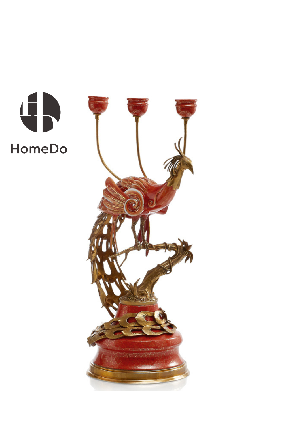 HomeDor-HomeDor × FH&Home | Exquisite Oriental Porcelain and Copper Phoenix Candle Holder-Candelabras-3 Candle Holder/Right/L31cm × W22cm × H56cm-