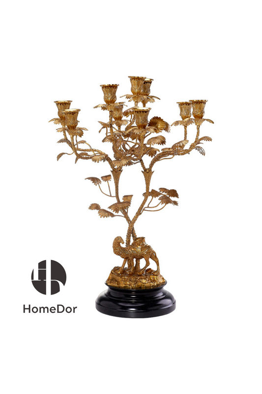 HomeDor-HomeDor × FH&Home | Exquisite Arabian-inspired Copper Camel-based Candle Holder with Ornate Branches-L54cm × W47cm × H70cm-