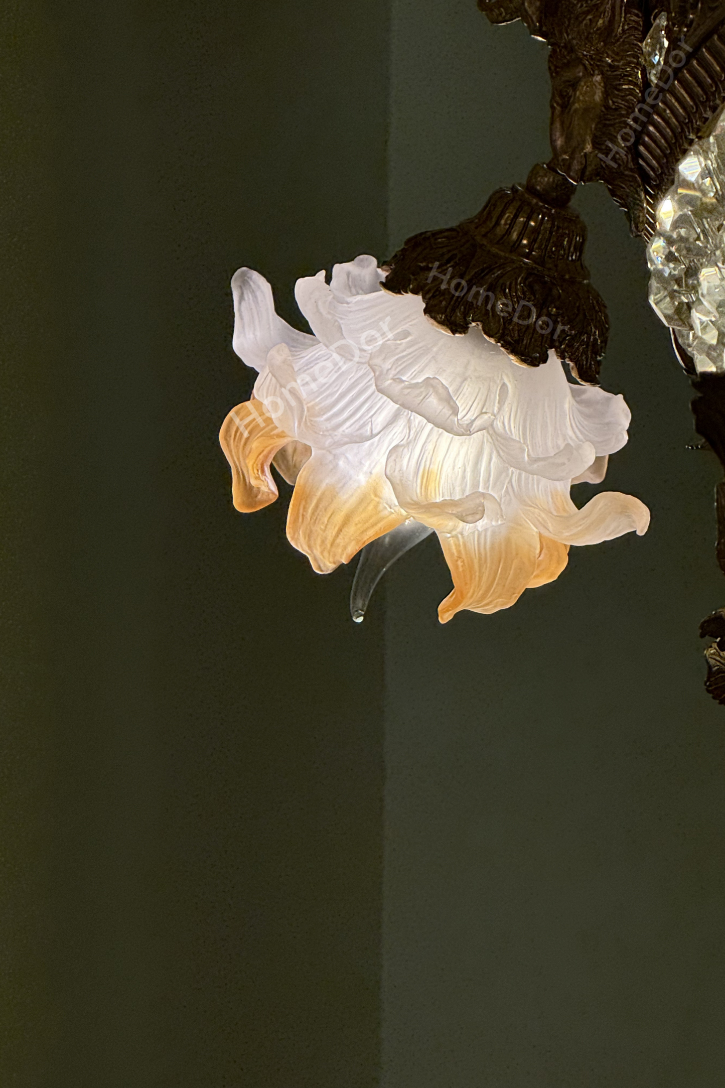 HomeDor-HomeDor × FH&Home | Baroque Floral Glass Chandelier with Exquisite Brass Carved Vines-Chandeliers-D102 × H108cm-Warm Light-