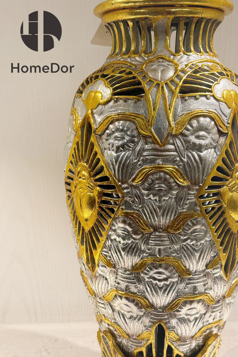 HomeDor × FH&Home | Exquisite Wooden Table Lamp with Hand-applied Gold and Silver Leaf