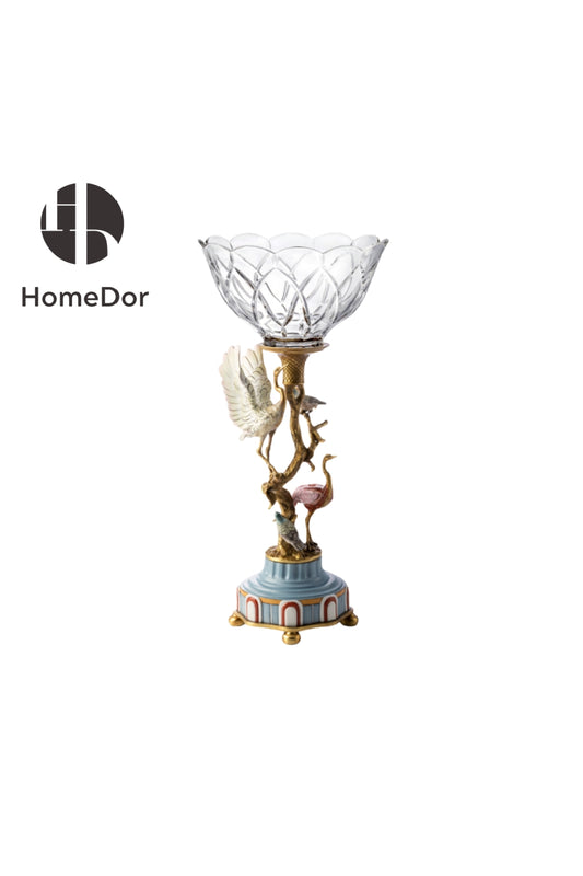 Prague Collection Crystal Glass Fruit Platter with Brass Cranes