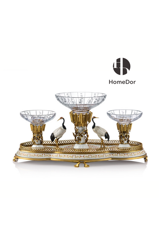 HomeDor HomeDor × FH&Home | Prague Collection Exquisite Oriental Crane Crystal Glass Fruit Platter-Fruit Platter-Color A / L78cm × W36cm × H38cm-