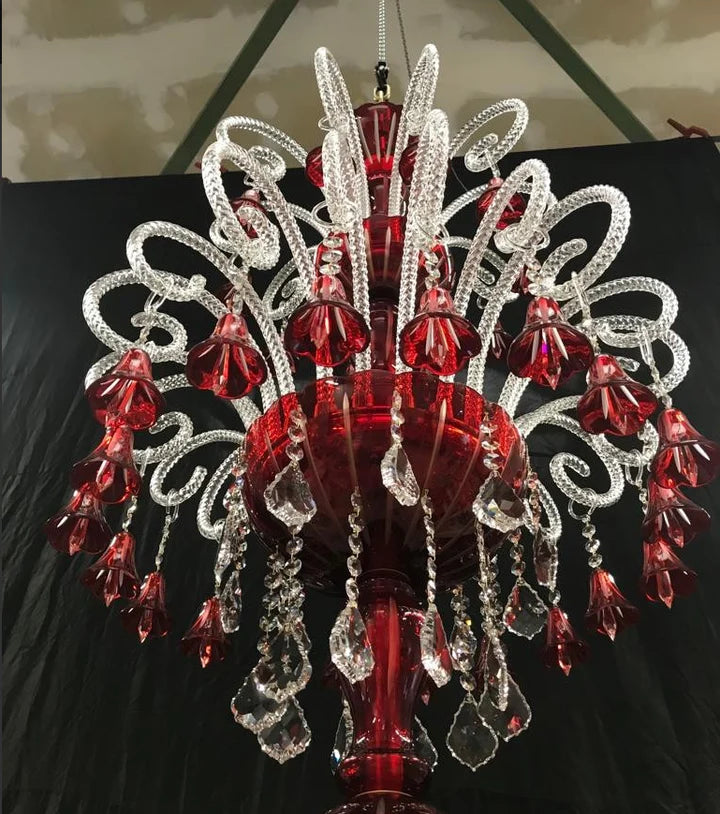 HomeDor Lauren Extra Large Multi Tiered Glass Chandelier in red
