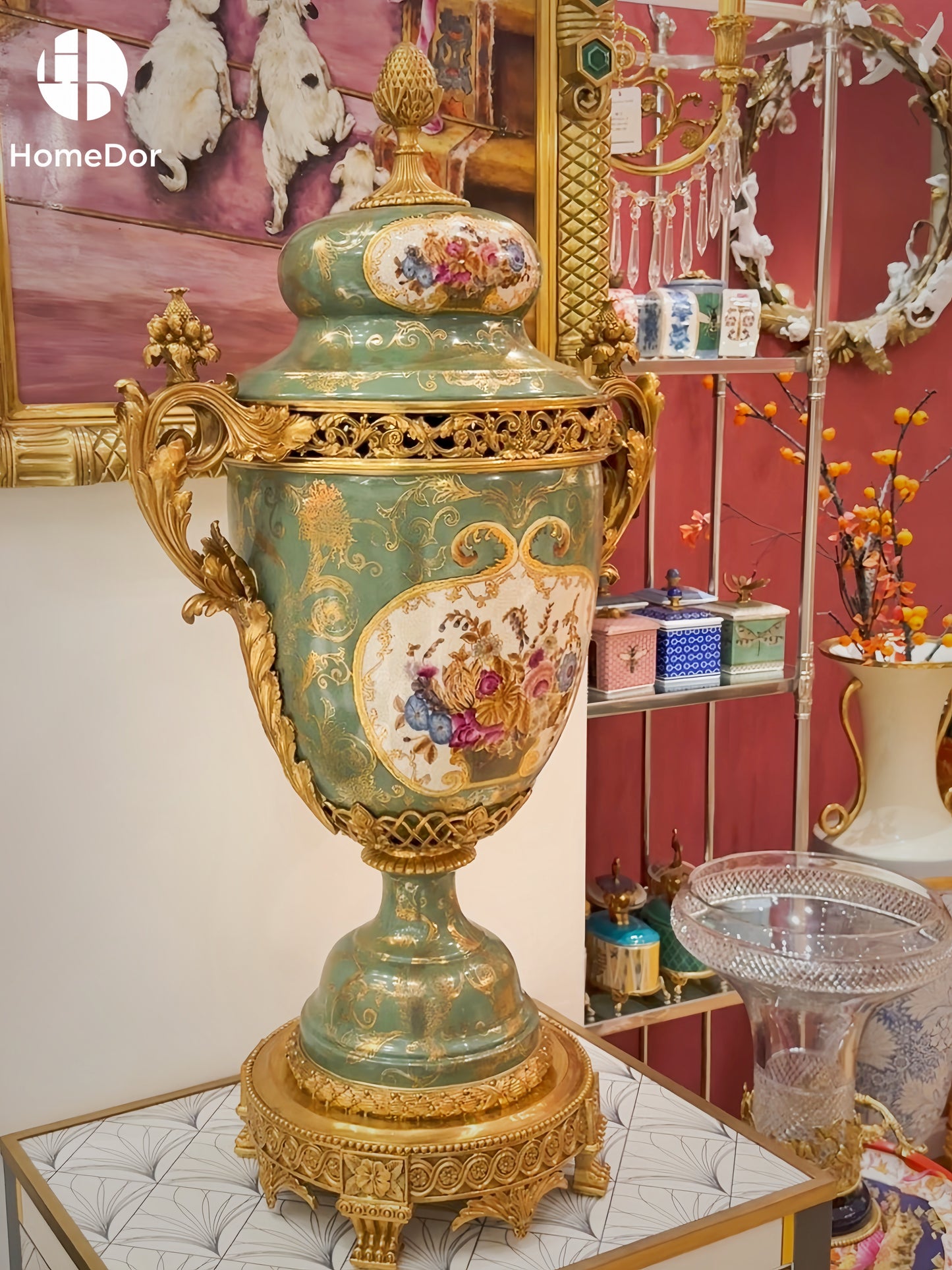 HomeDor × FH&Home | Romantic Oil-Painted Green Floral Urn Planter Set