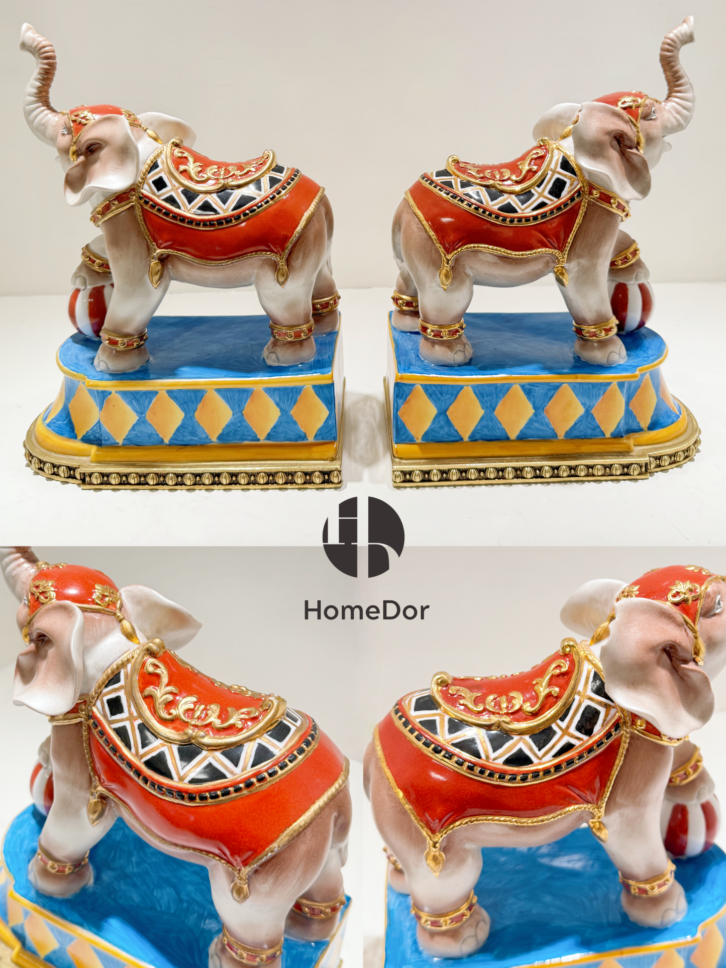 Vibrant_Painted_Ceramic_Elephant_Bookends_with_Decorative_Saddle_Ball_HomeDor