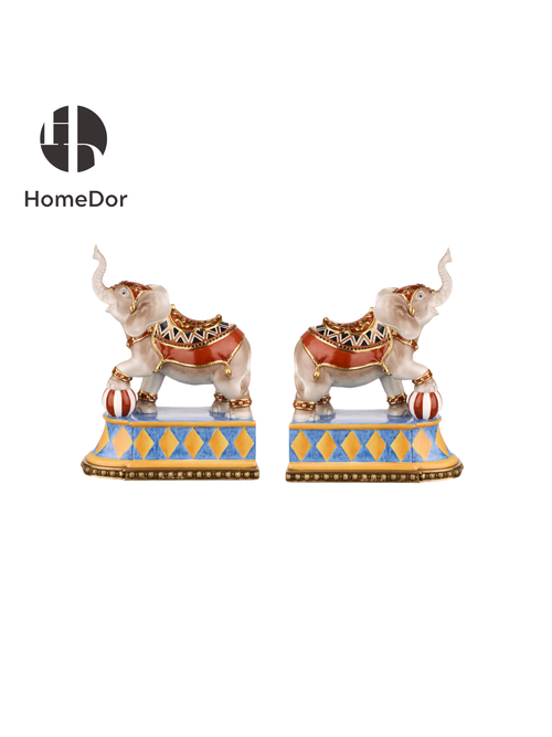Vibrant Painted Ceramic Playful Elephant Bookends