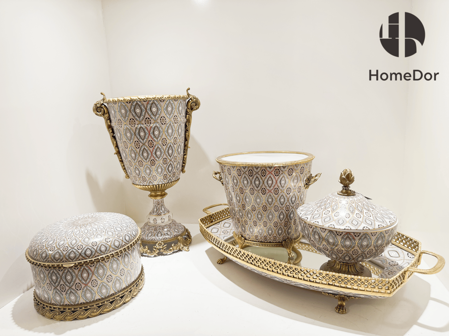 HomeDor-Vintage Art Deco Luxury Brass Table Decor Sets-The Whole Set-