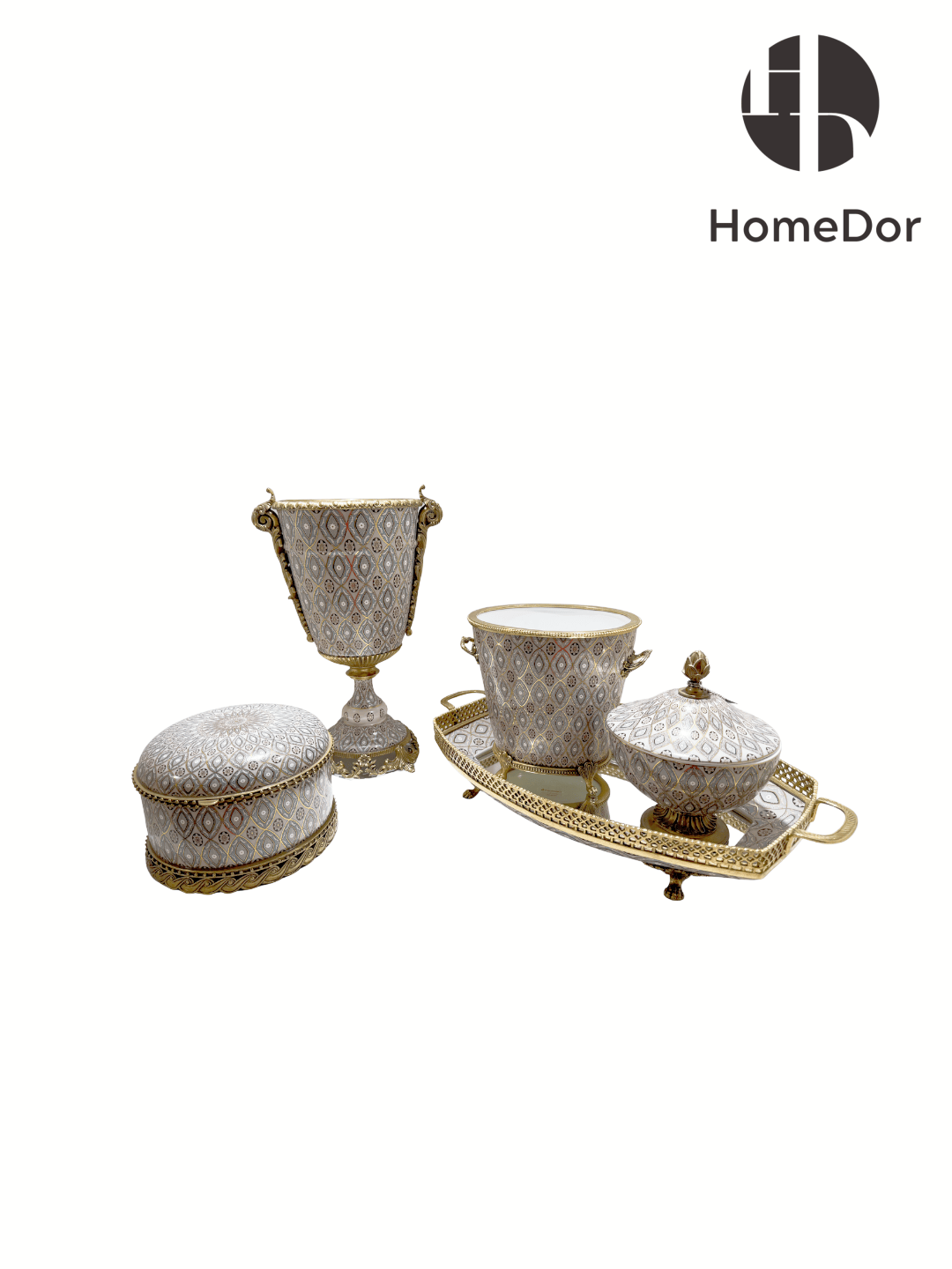 HomeDor-Vintage Art Deco Luxury Brass Table Decor Sets-The Whole Set-